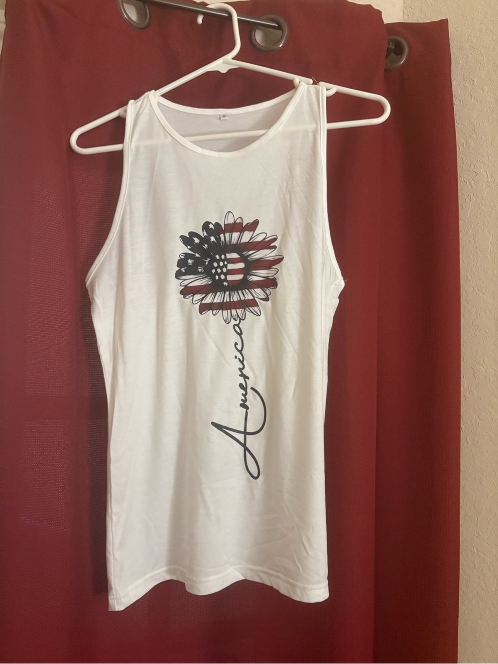 Brand new White Tank Top with American Flag Daisy Graphic
